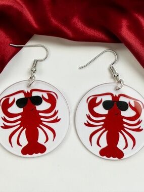 Crawfish Earrings Louisiana Cajun Lobster Red Acrylic Mardi Gras Dangle NWT